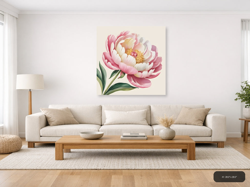 Pink Peony Watercolor Flower Wall Art — A1 / Living Room