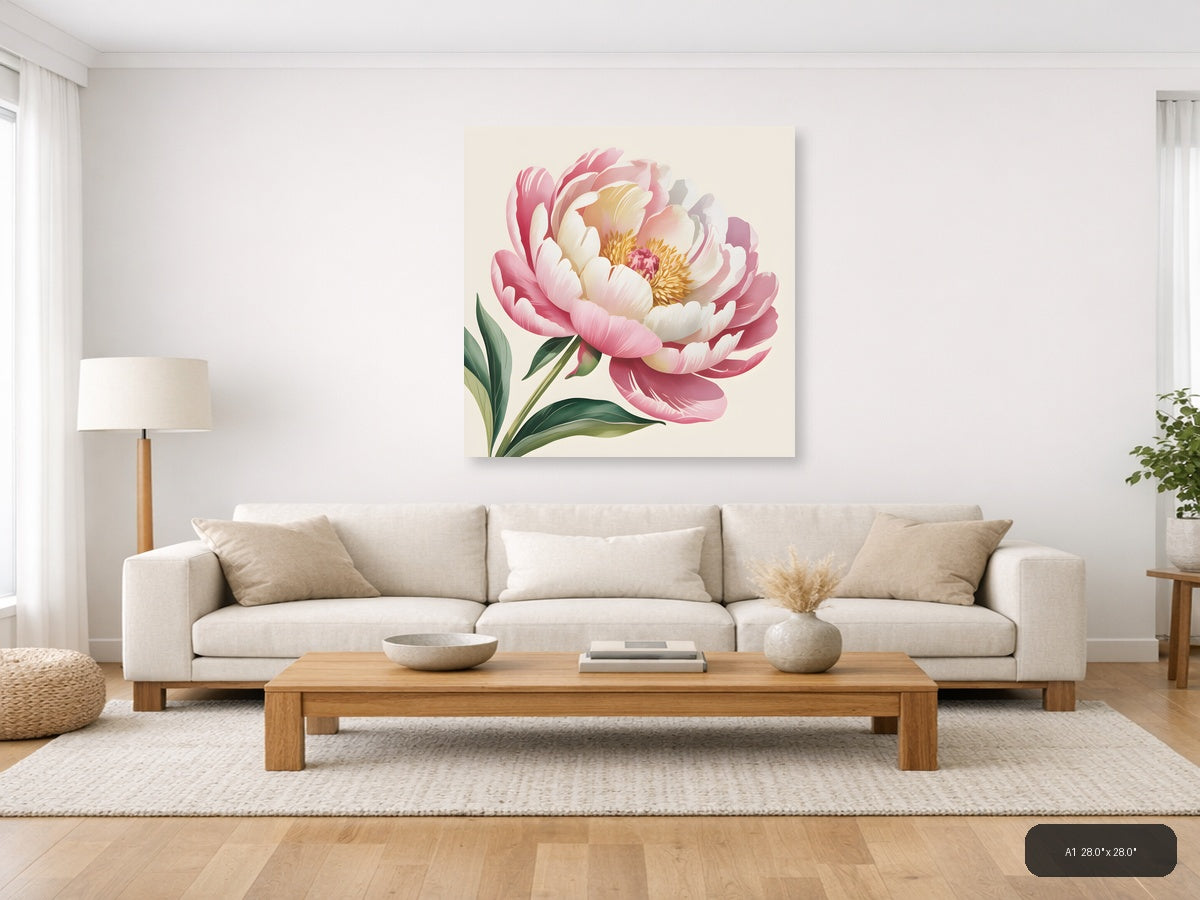 Pink Peony Watercolor Flower Wall Art — A1 / Living Room