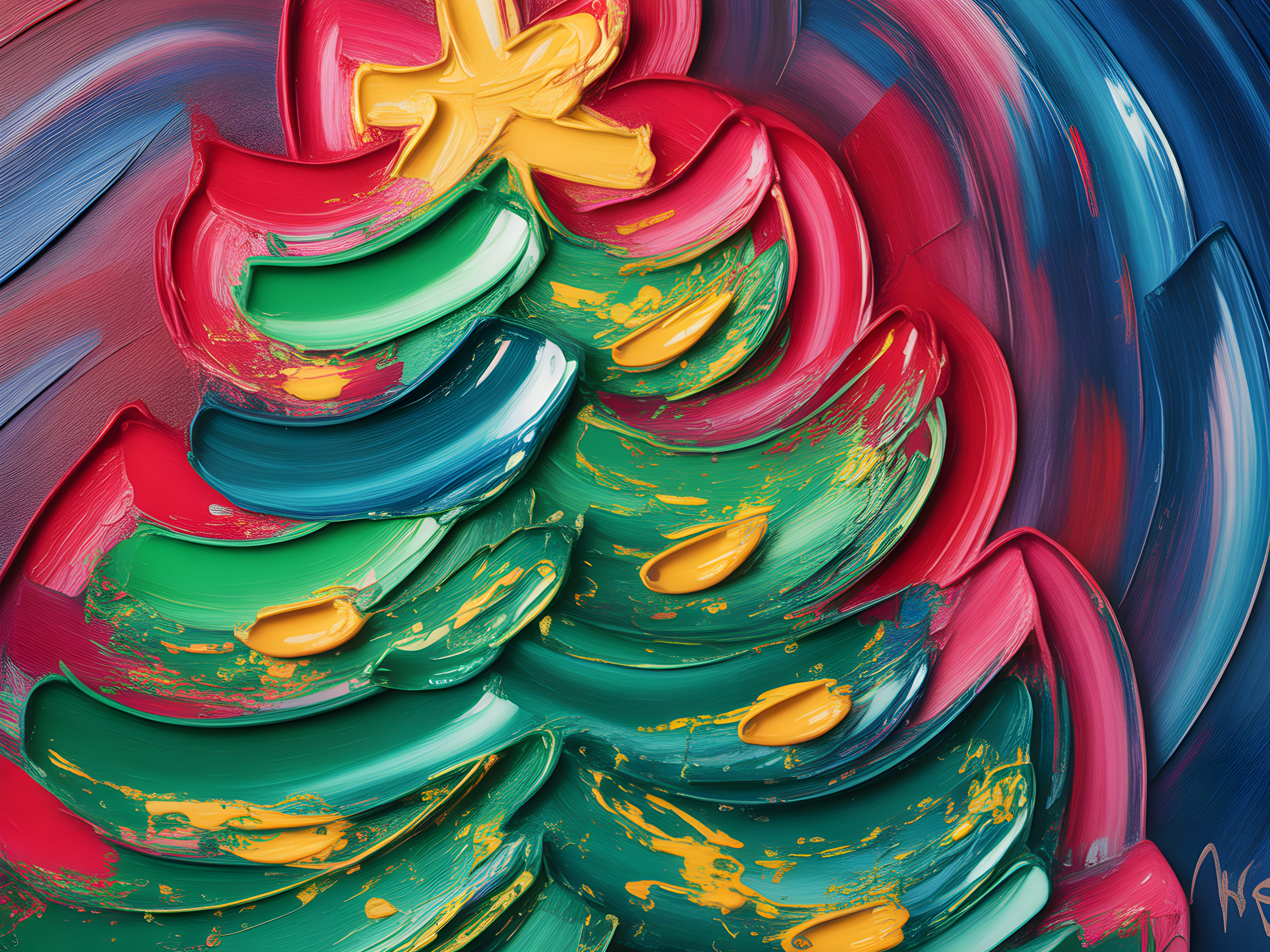 Colorful Abstract Christmas Tree with Neon Brushstrokes Wall Art