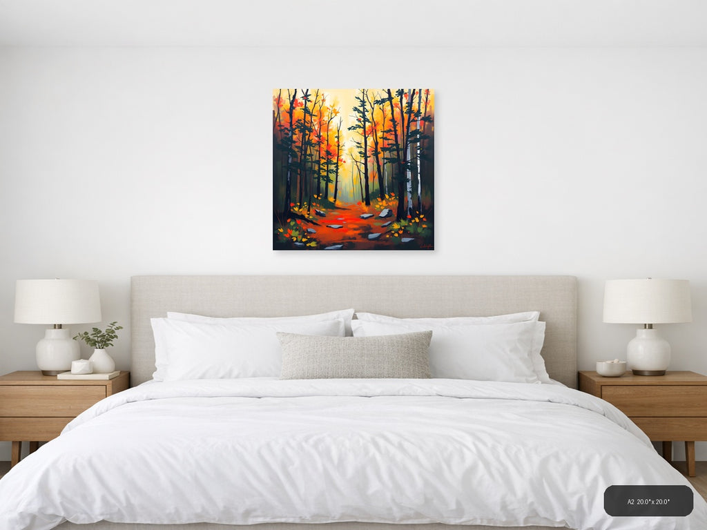 Autumn Forest Path Abstract Orange Wall Art — A2 / Bedroom