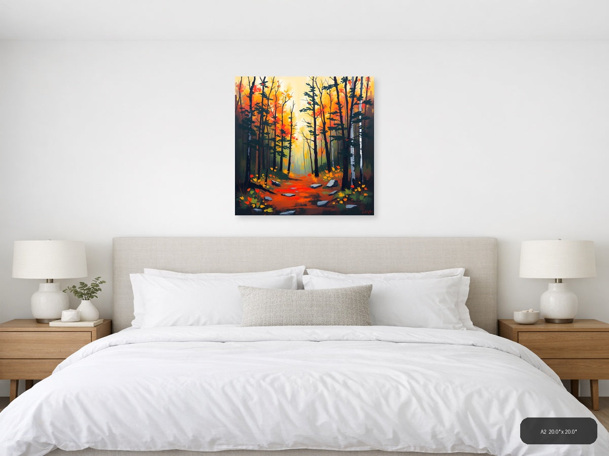 Autumn Forest Path Abstract Orange Wall Art — A2 / Bedroom