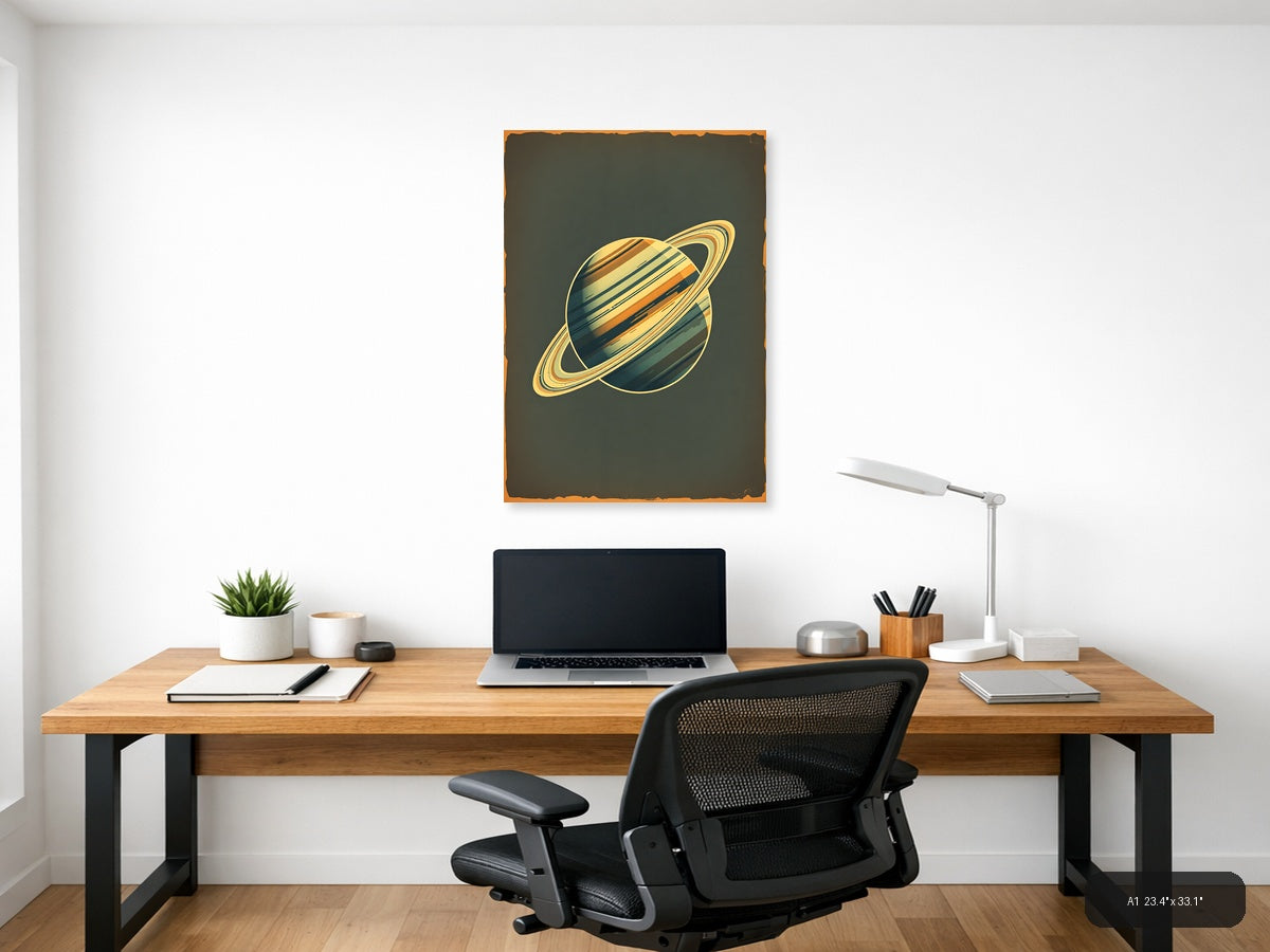 Vintage Saturn Planet Illustration Wall Art — A1 / Office