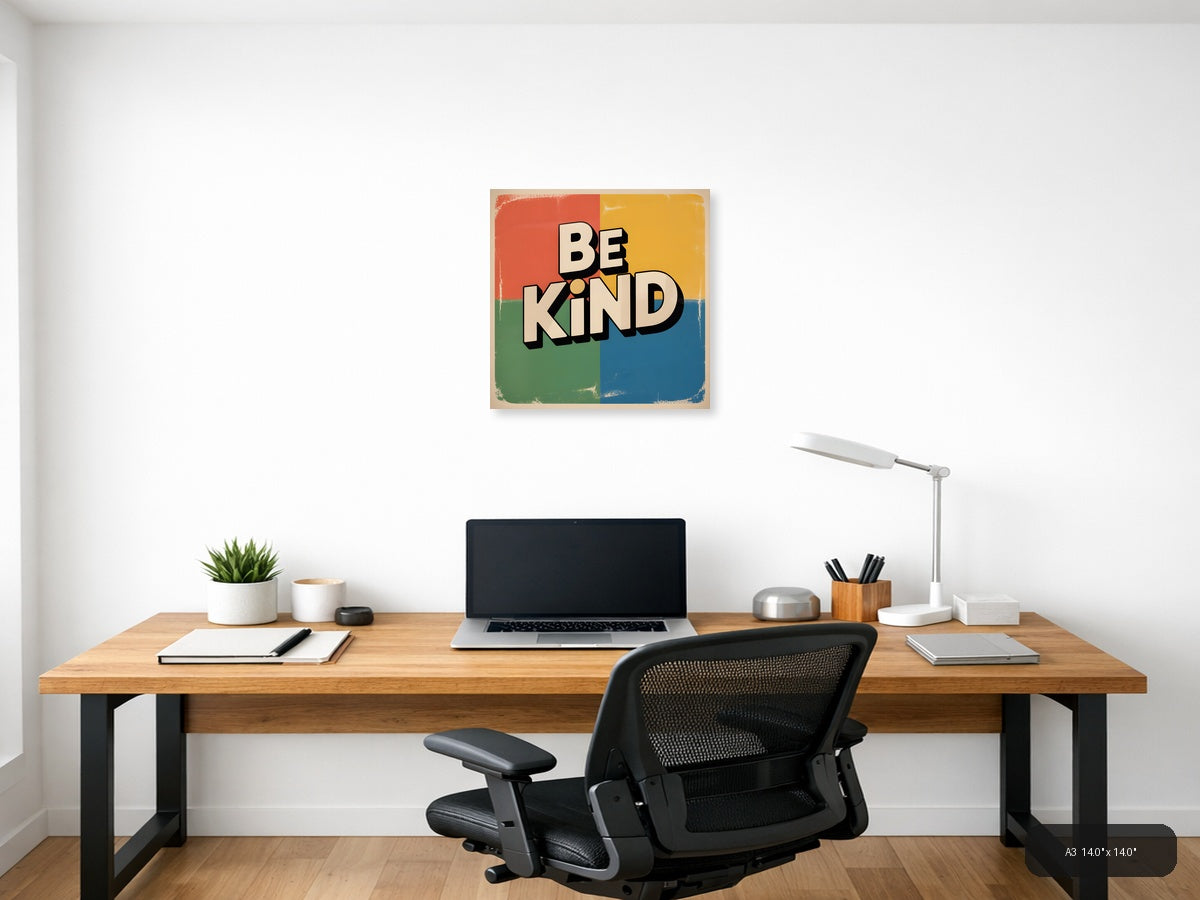 Be Kind Vintage Retro Colorblock Square Wall Art — A3 / Office