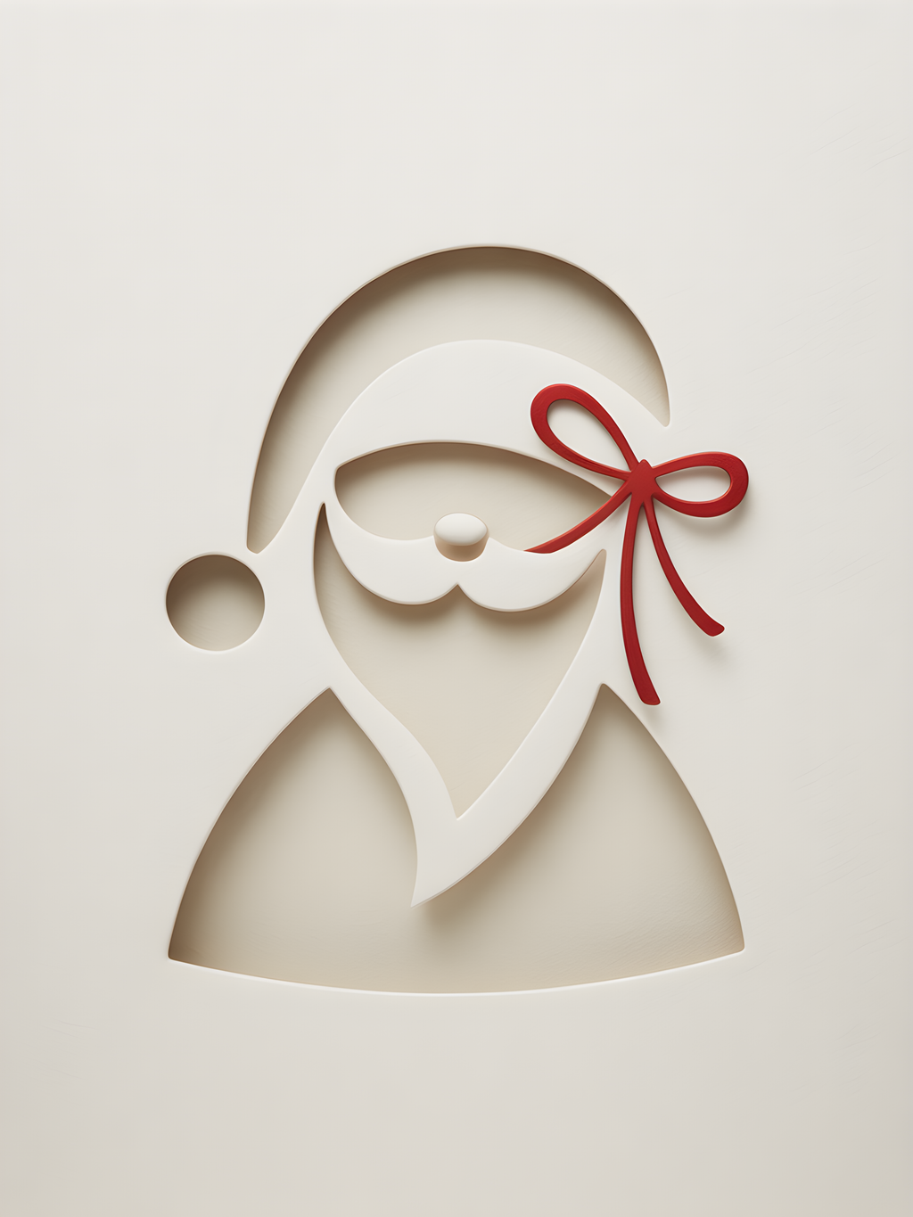 Minimalist Santa with Red Bow Paper Cut Wall Art