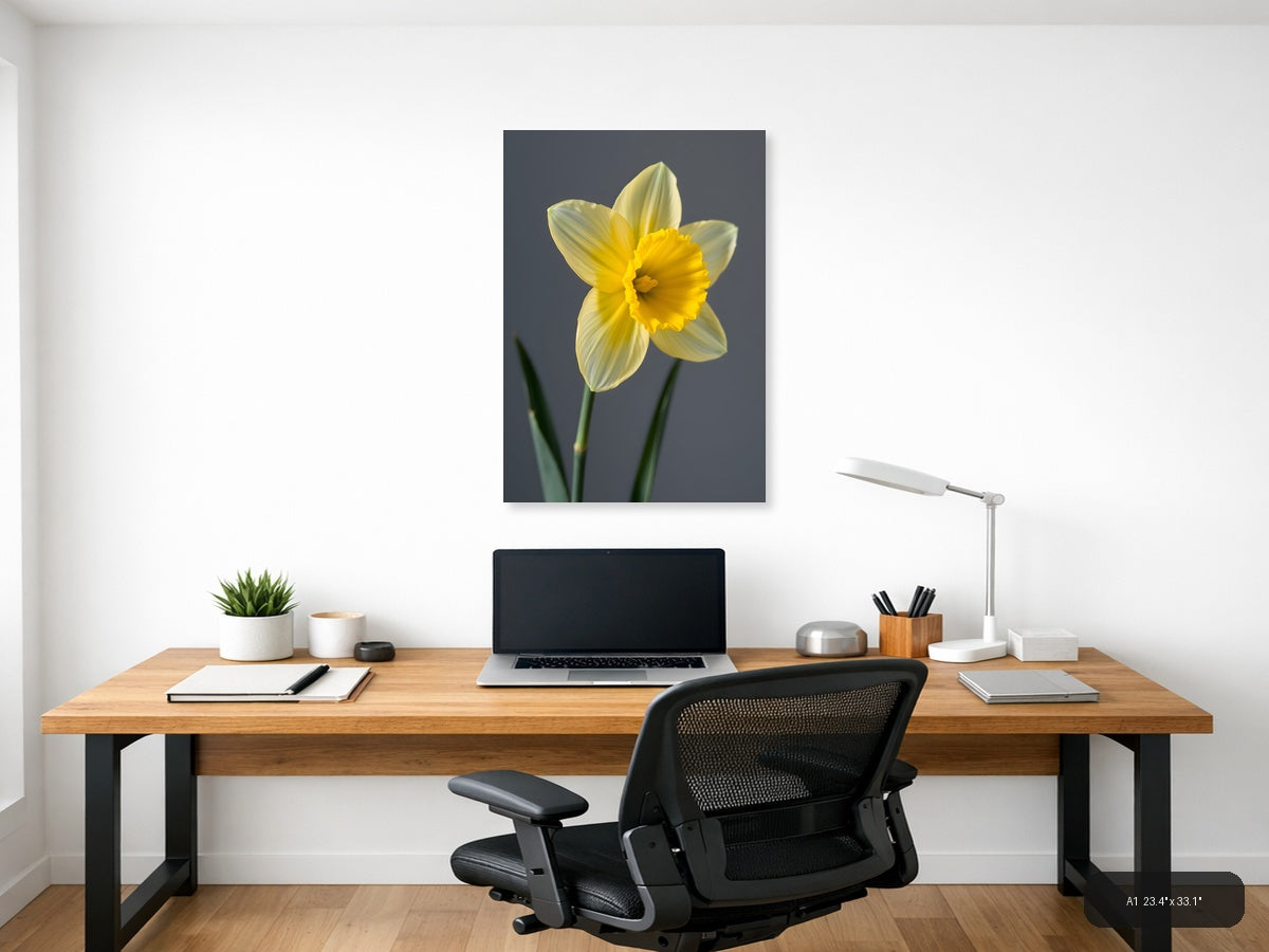 Yellow Daffodil Minimalist Flower Portrait Wall Art — A1 / Office
