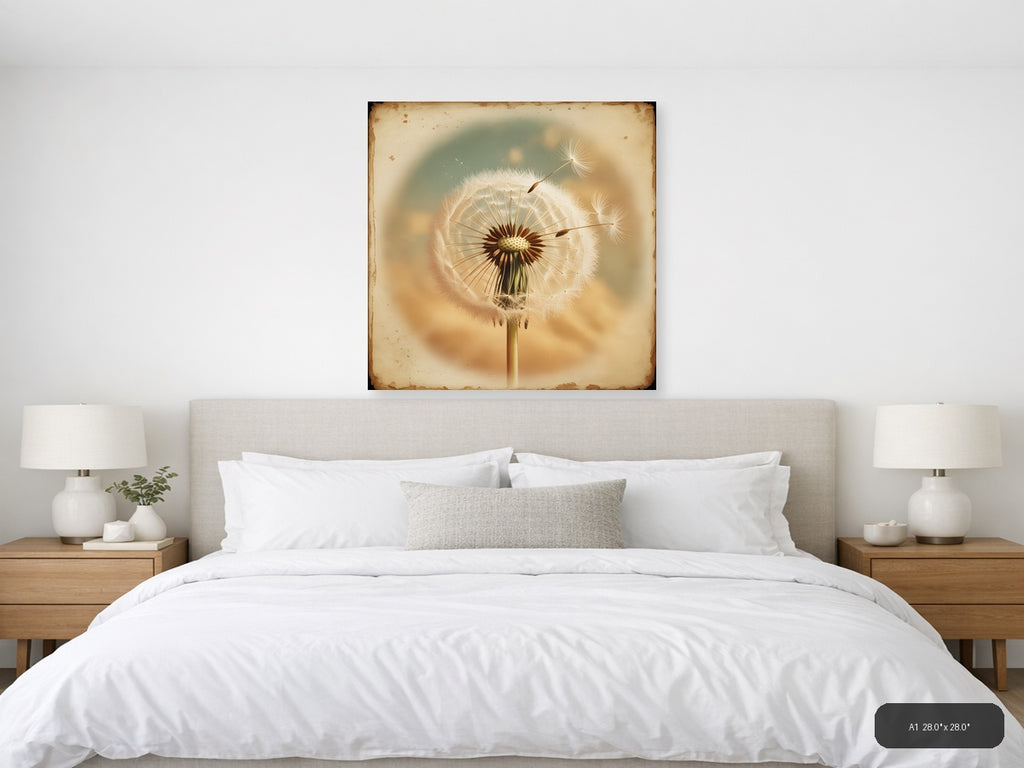 Vintage Dandelion Seedhead Botanical Wall Art — A1 / Bedroom