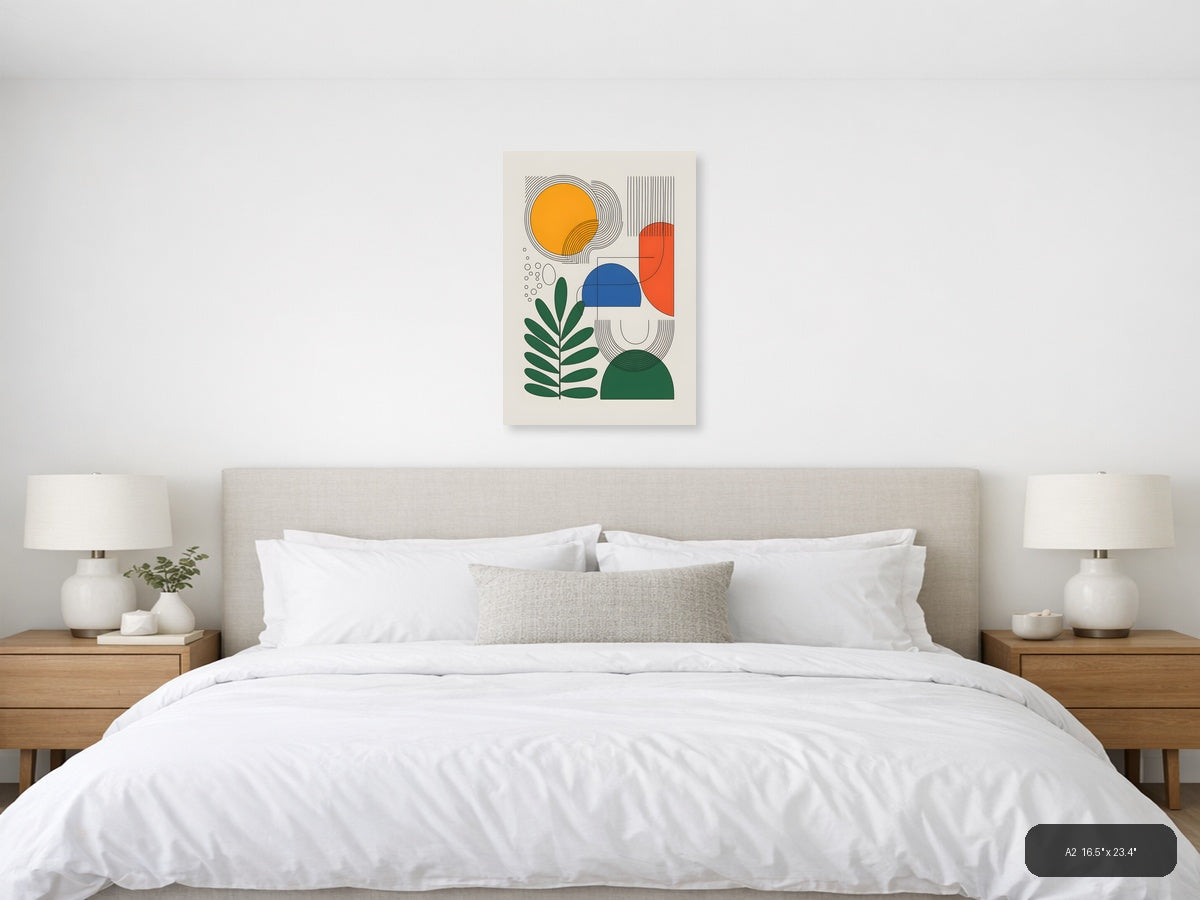 Abstract Geometric Line Art with Organic Shapes Wall Art — A2 / Bedroom