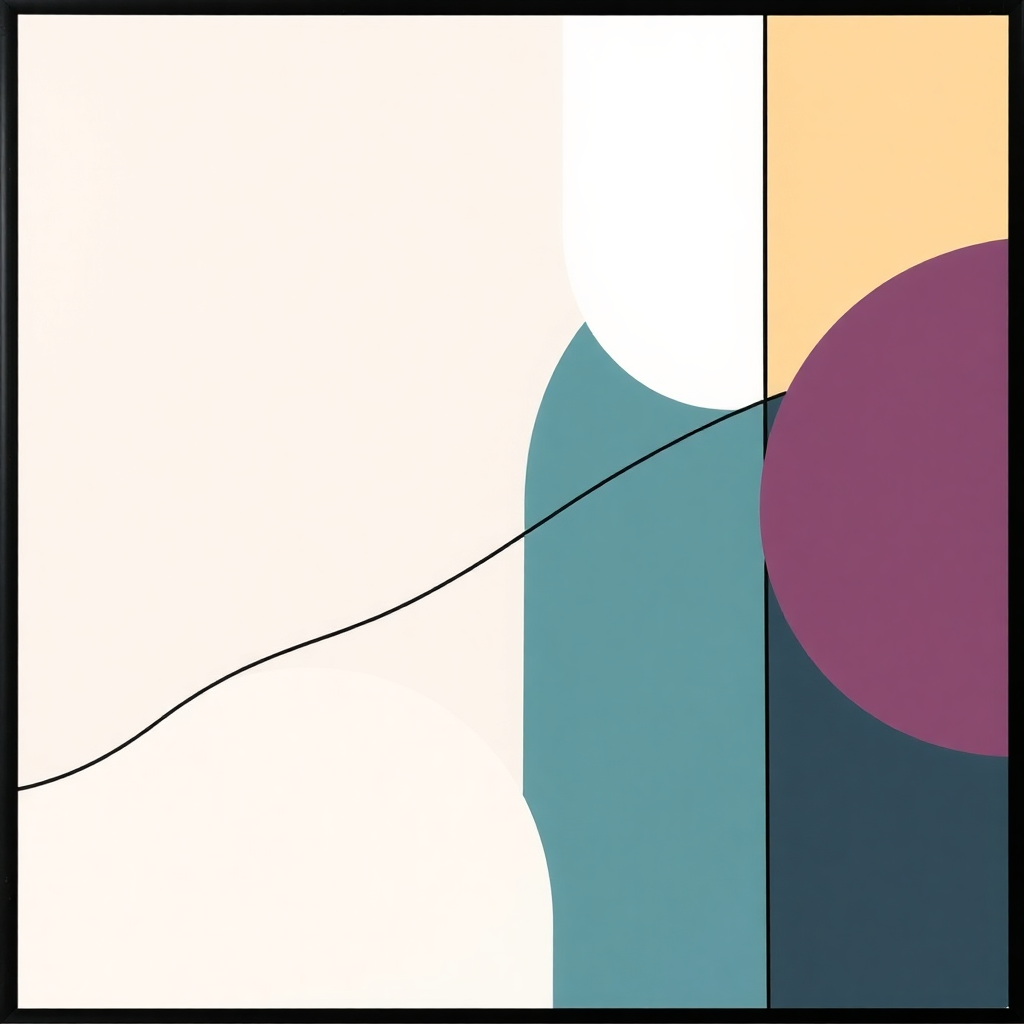 Minimalist Geometric Curves Teal Purple Wall Art