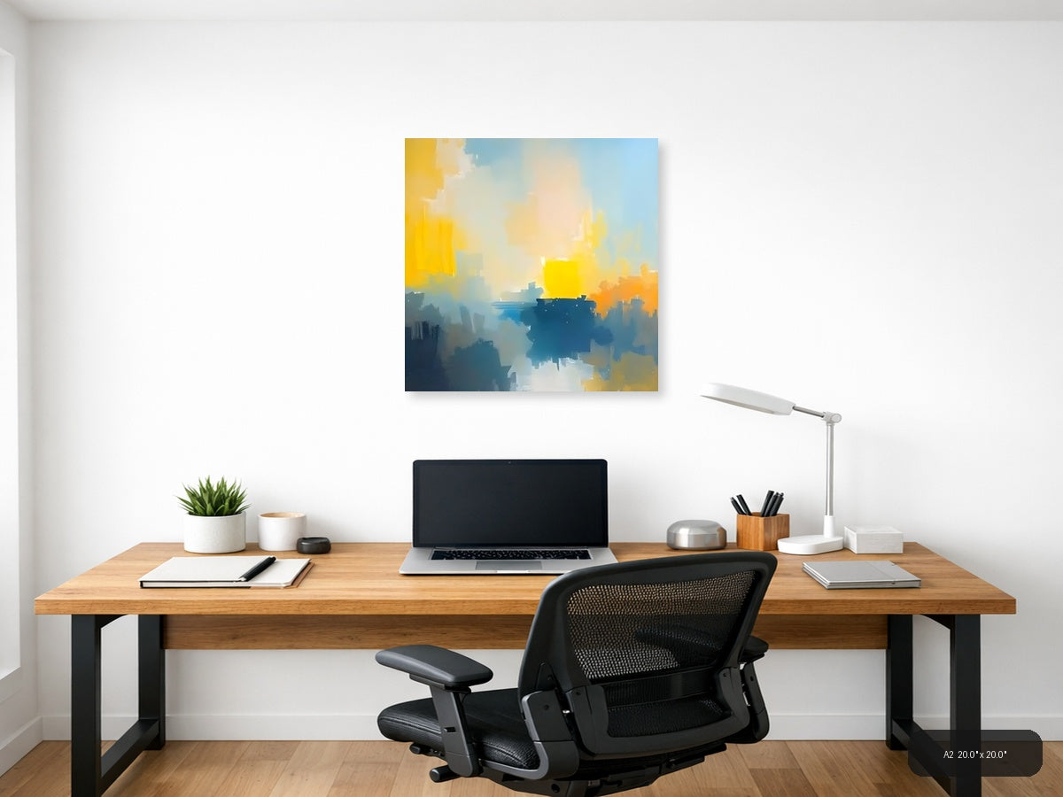 Abstract Waterfront Sunrise with Yellow Sky Wall Art — A2 / Office