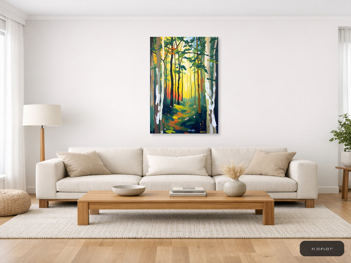 Abstract Forest Path with Golden Light Wall Art — A1 / Living Room