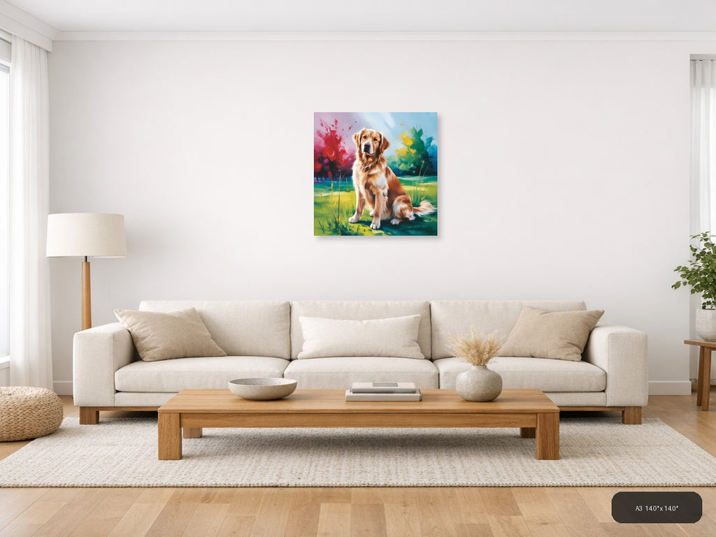 Golden Retriever Abstract Watercolor Dog Wall Art — A3 / Living Room