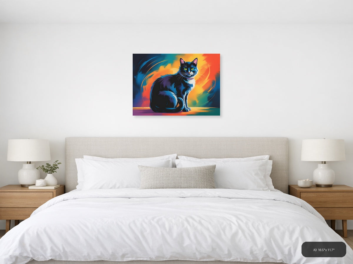 Abstract Colorful Cat Portrait Modern Wall Art — A3 / Bedroom