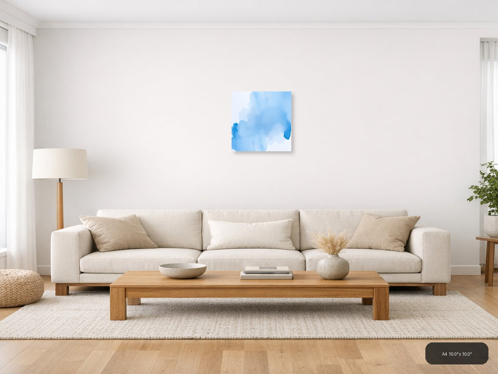 Abstract Blue Watercolor Cloud Formation Wall Art — A4 / Living Room