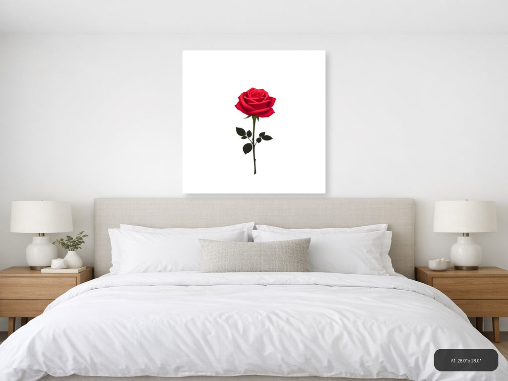 Minimalist Red Rose Single Stem Wall Art — A1 / Bedroom