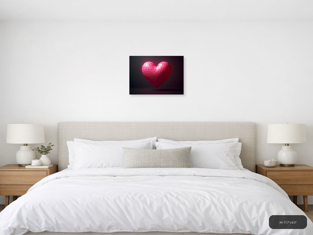 3D Pink Heart with Textured Surface Photography Wall Art — A4 / Bedroom