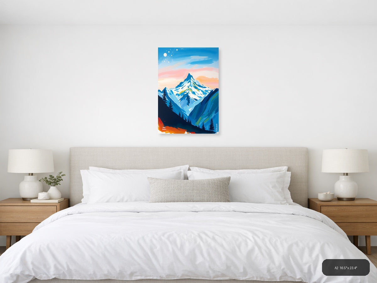 Snow-Capped Mountain Peak Abstract Landscape Wall Art — A2 / Bedroom