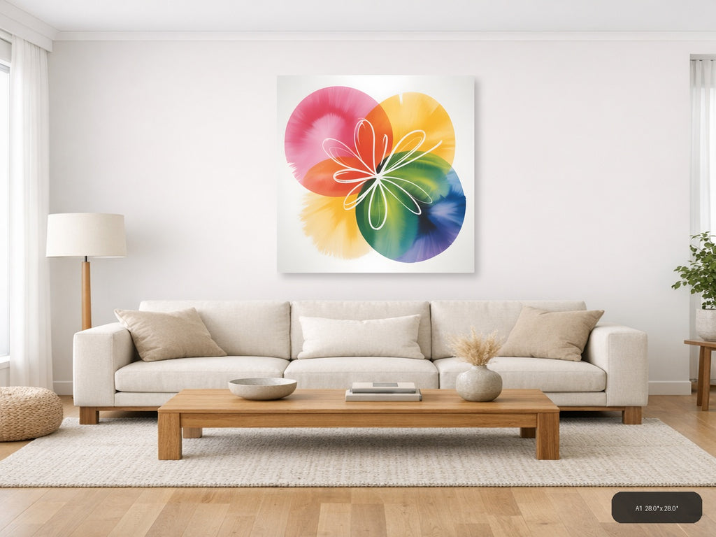Colorful Watercolor Flower Petals Abstract Wall Art — A1 / Living Room