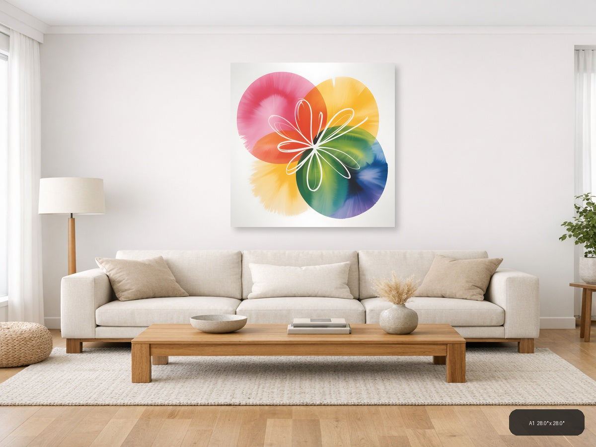 Colorful Watercolor Flower Petals Abstract Wall Art — A1 / Living Room