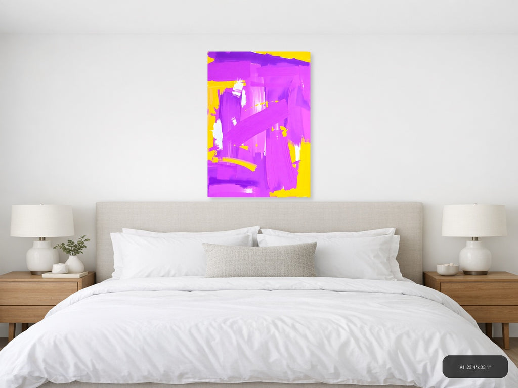 Vibrant Magenta & Yellow Abstract Paint Strokes Wall Art — A1 / Bedroom
