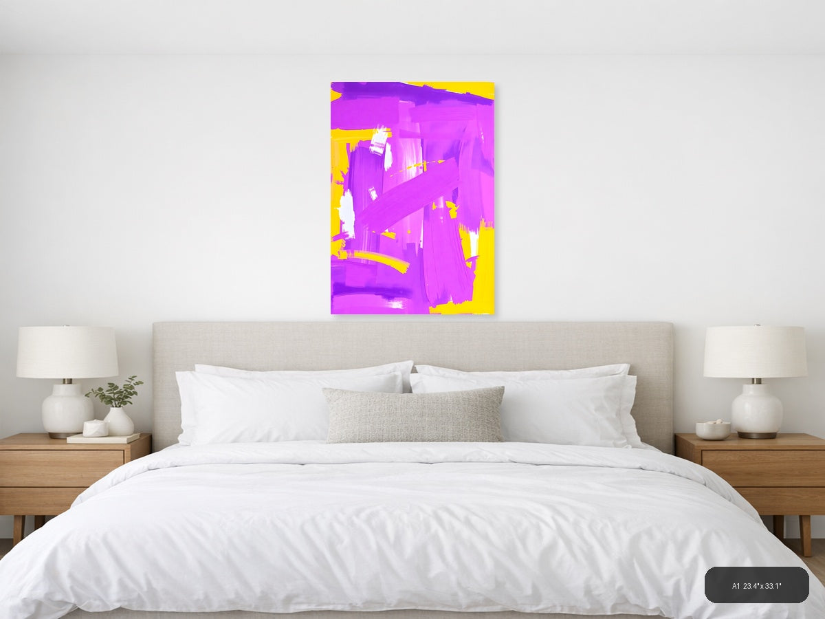 Vibrant Magenta & Yellow Abstract Paint Strokes Wall Art — A1 / Bedroom