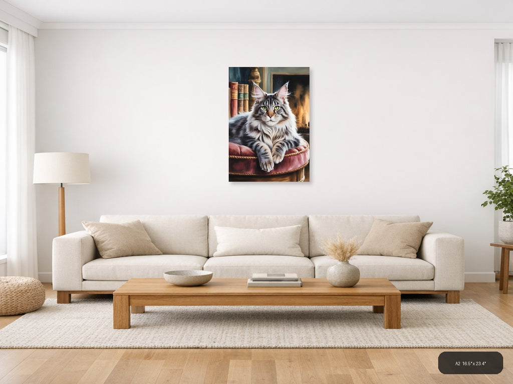 Majestic Tabby Cat Portrait Watercolor Wall Art — A2 / Living Room
