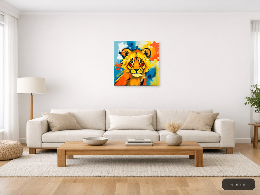 Colorful Abstract Lion Head Pop Art Wall Art — A3 / Living Room