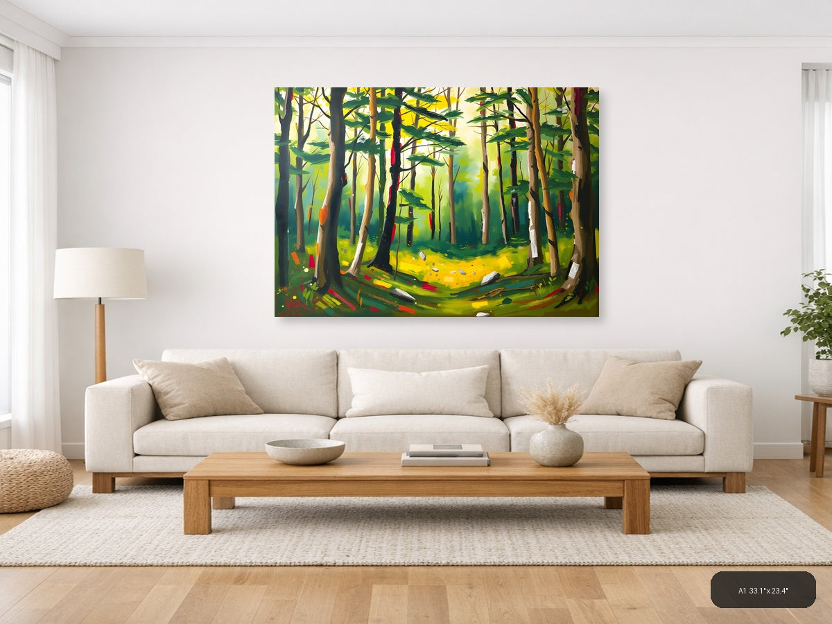 Abstract Forest Landscape with Vibrant Trees Wall Art — A1 / Living Room
