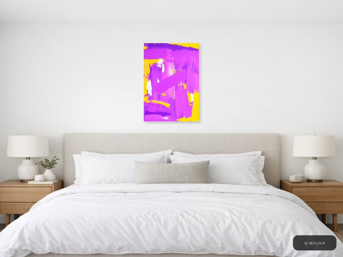 Vibrant Magenta & Yellow Abstract Paint Strokes Wall Art — A2 / Bedroom