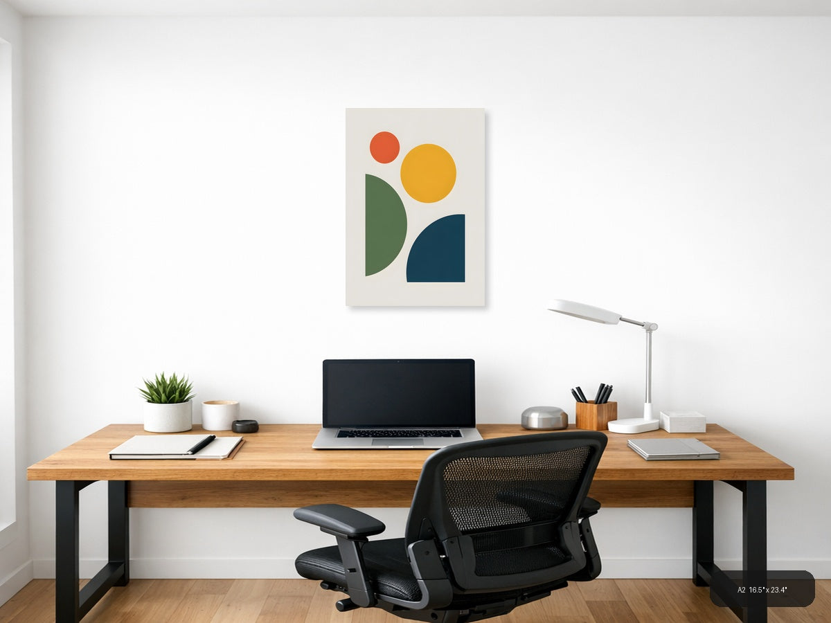 Minimalist Geometric Shapes in Green, Gold & Navy Wall Art — A2 / Office