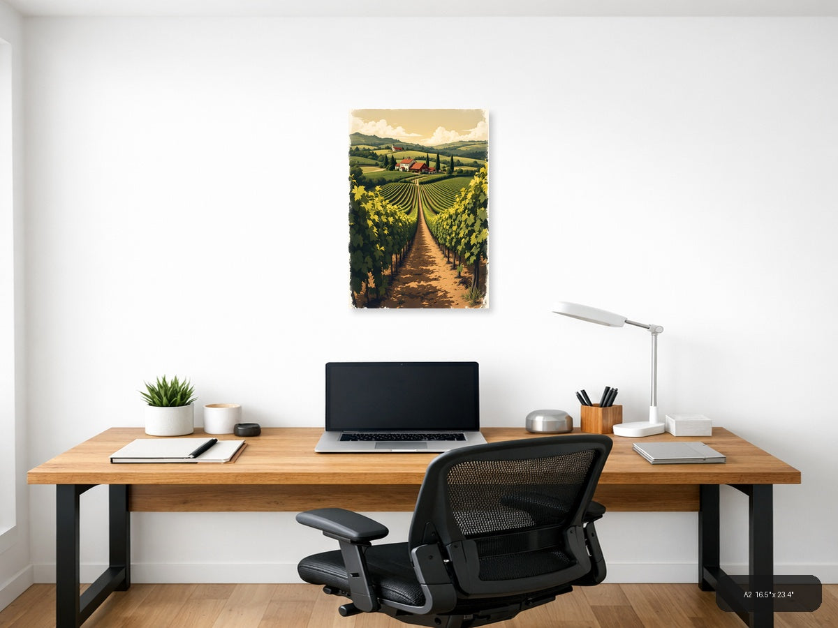 Vintage Vineyard Landscape with Farmhouse Wall Art — A2 / Office