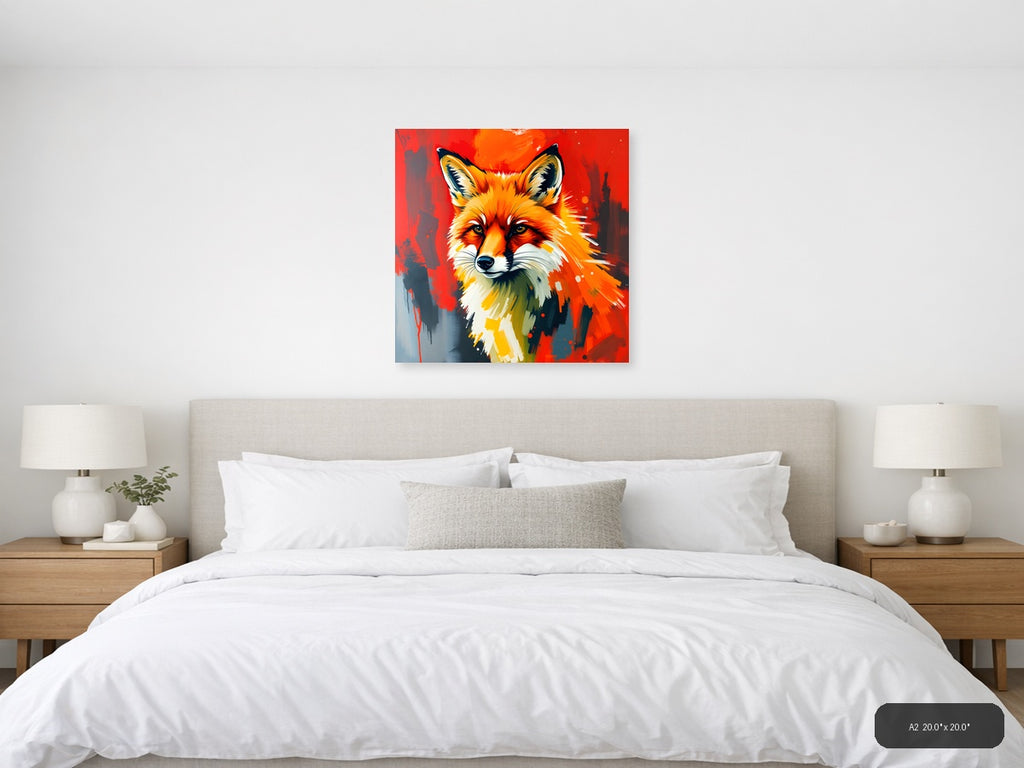Abstract Fox Portrait Orange Red Splash Wall Art — A2 / Bedroom