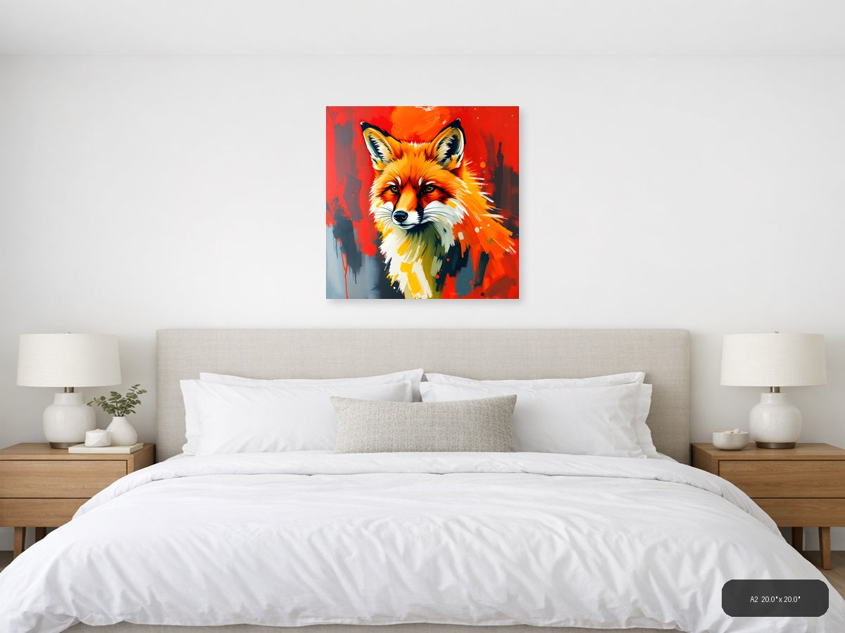 Abstract Fox Portrait Orange Red Splash Wall Art — A2 / Bedroom