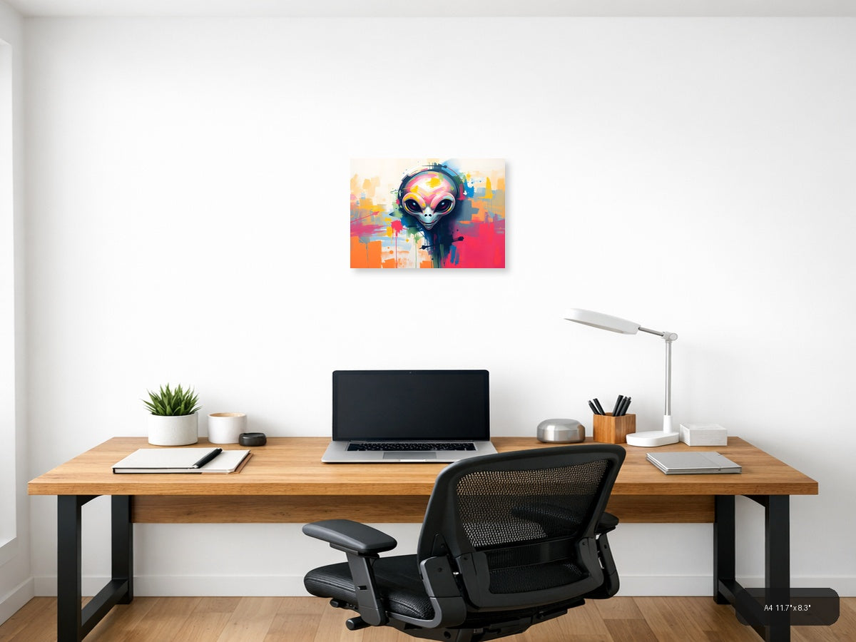 Colorful Alien with Headphones Abstract Wall Art — A4 / Office