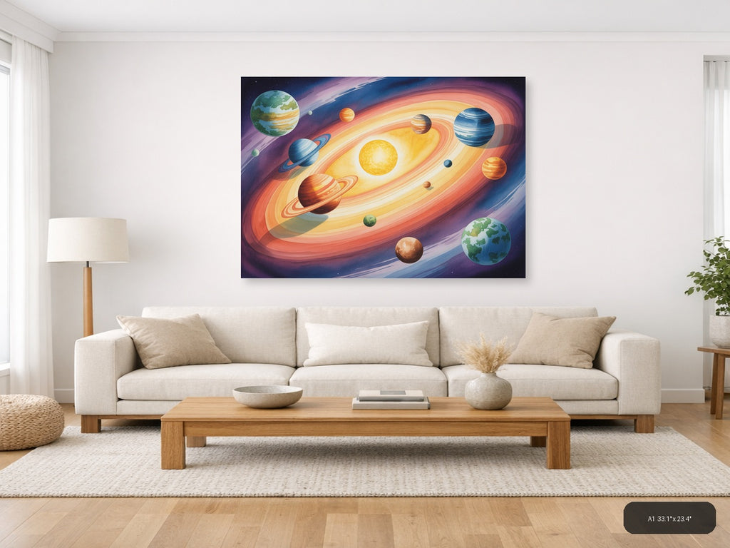 Solar System Planets Watercolor Landscape Wall Art — A1 / Living Room
