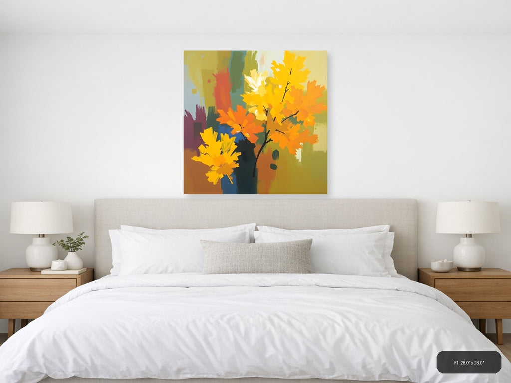 Abstract Autumn Leaves Yellow Orange Wall Art — A1 / Bedroom