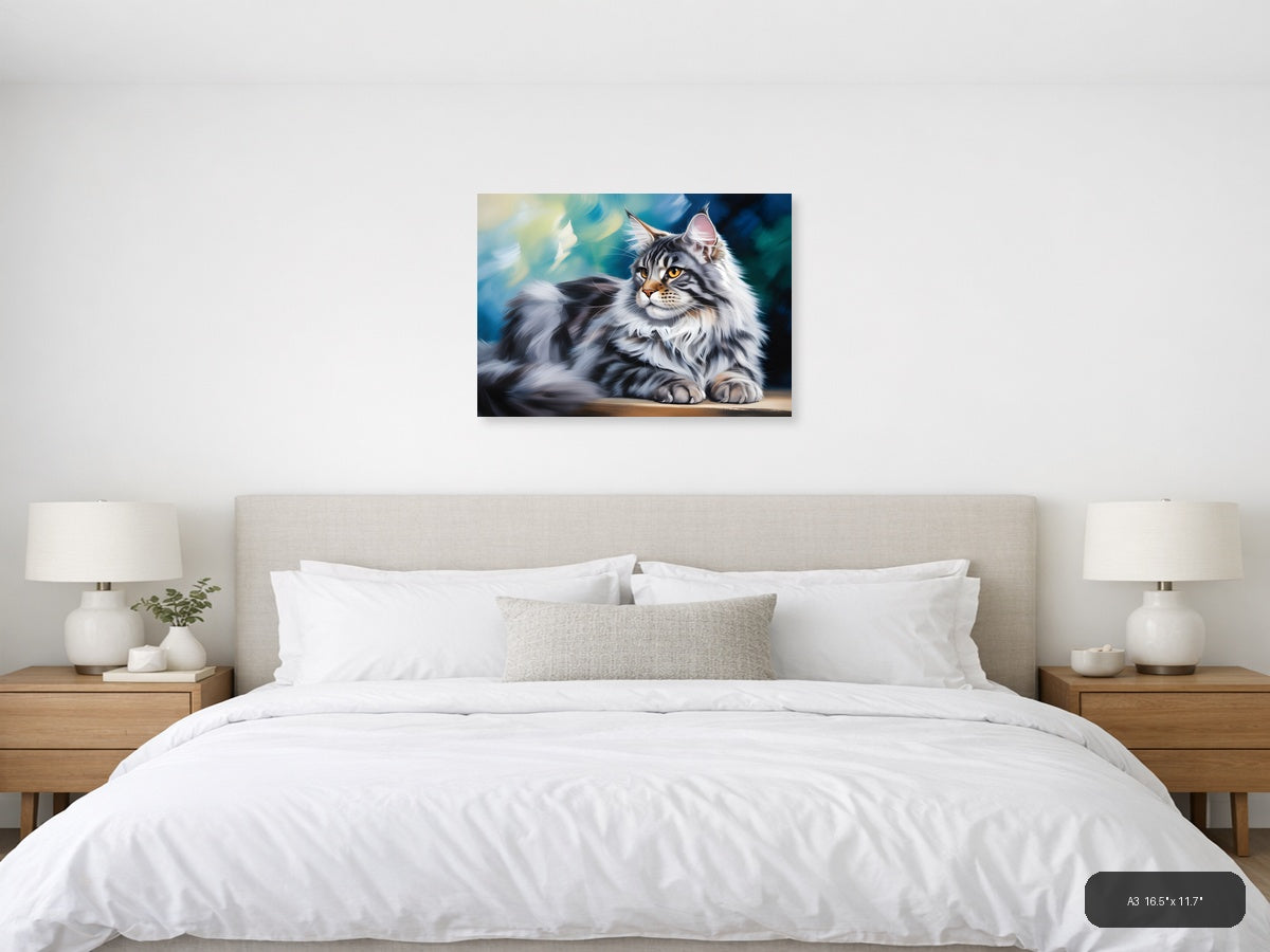 Majestic Tabby Cat with Golden Eyes Abstract Wall Art — A3 / Bedroom