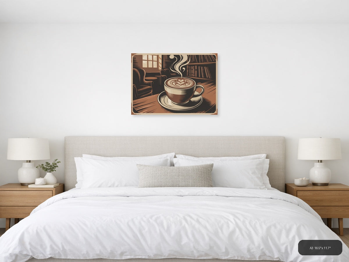 Cozy Coffee Shop Library Vintage Latte Art Wall Art — A3 / Bedroom