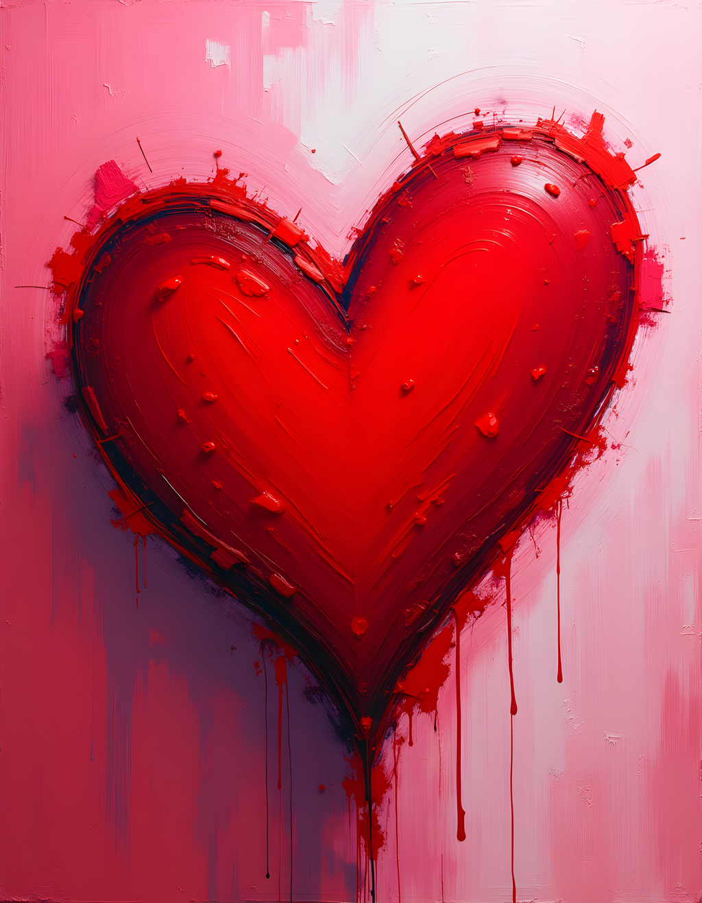 Abstract Red Heart with Dripping Paint Wall Art