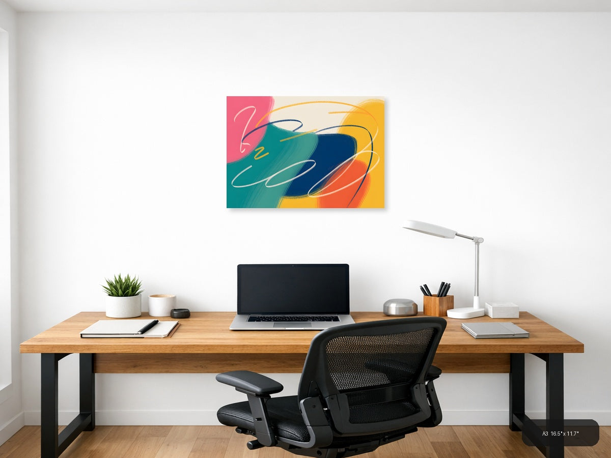 Colorful Abstract Brushstrokes Landscape Wall Art — A3 / Office