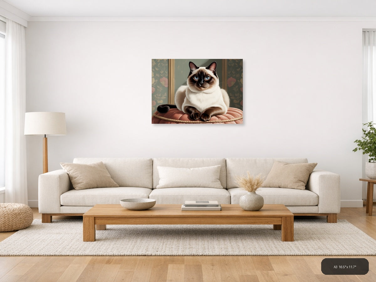 Siamese Cat Portrait Vintage Style Wall Art — A3 / Living Room