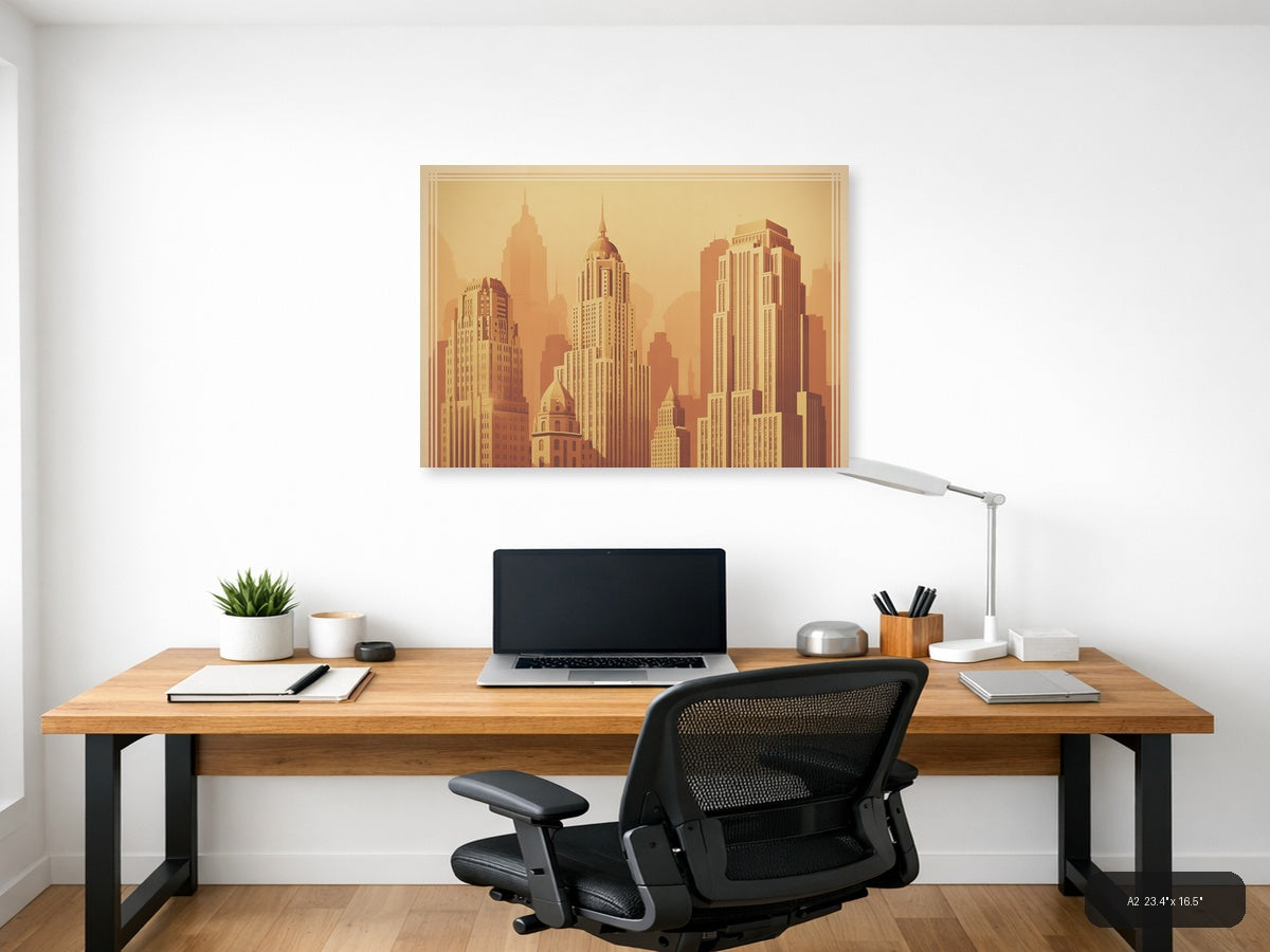 Vintage Art Deco Skyline - Golden City Towers Wall Art — A2 / Office