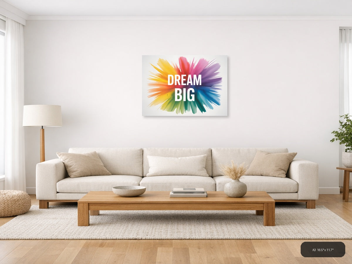Dream Big Watercolor Burst Motivational Wall Art — A3 / Living Room