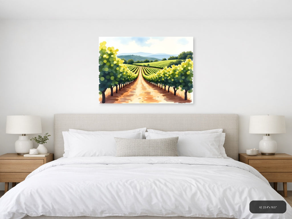 Vineyard Path Watercolor Landscape Wall Art — A2 / Bedroom