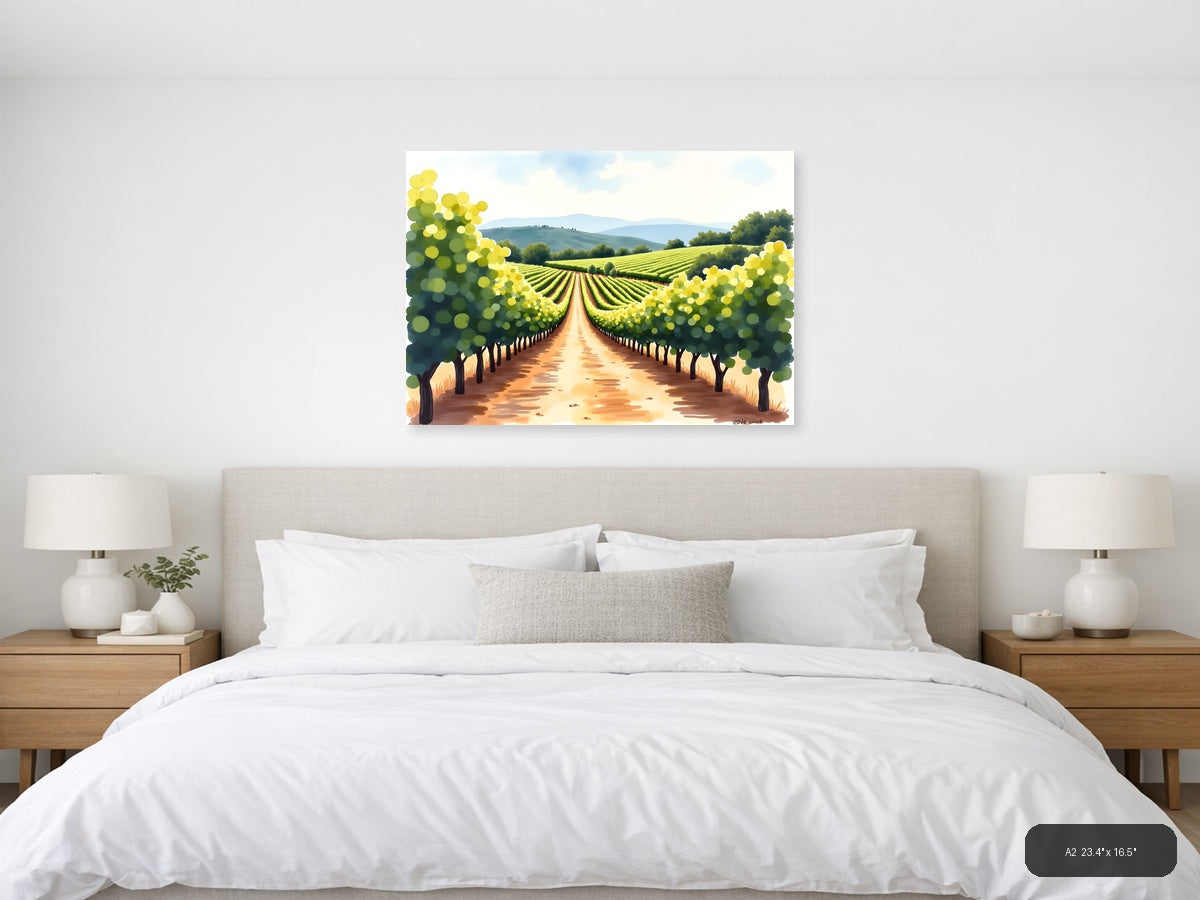 Vineyard Path Watercolor Landscape Wall Art — A2 / Bedroom