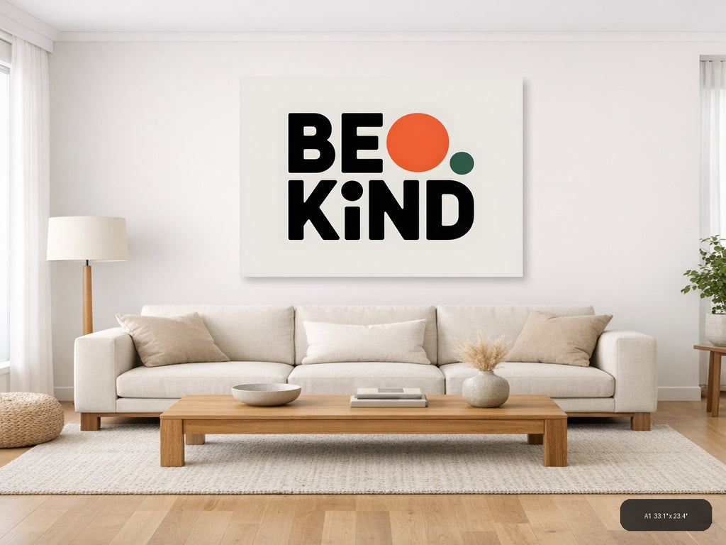Be Kind Minimalist Typography with Geometric Circles Wall Art — A1 / Living Room