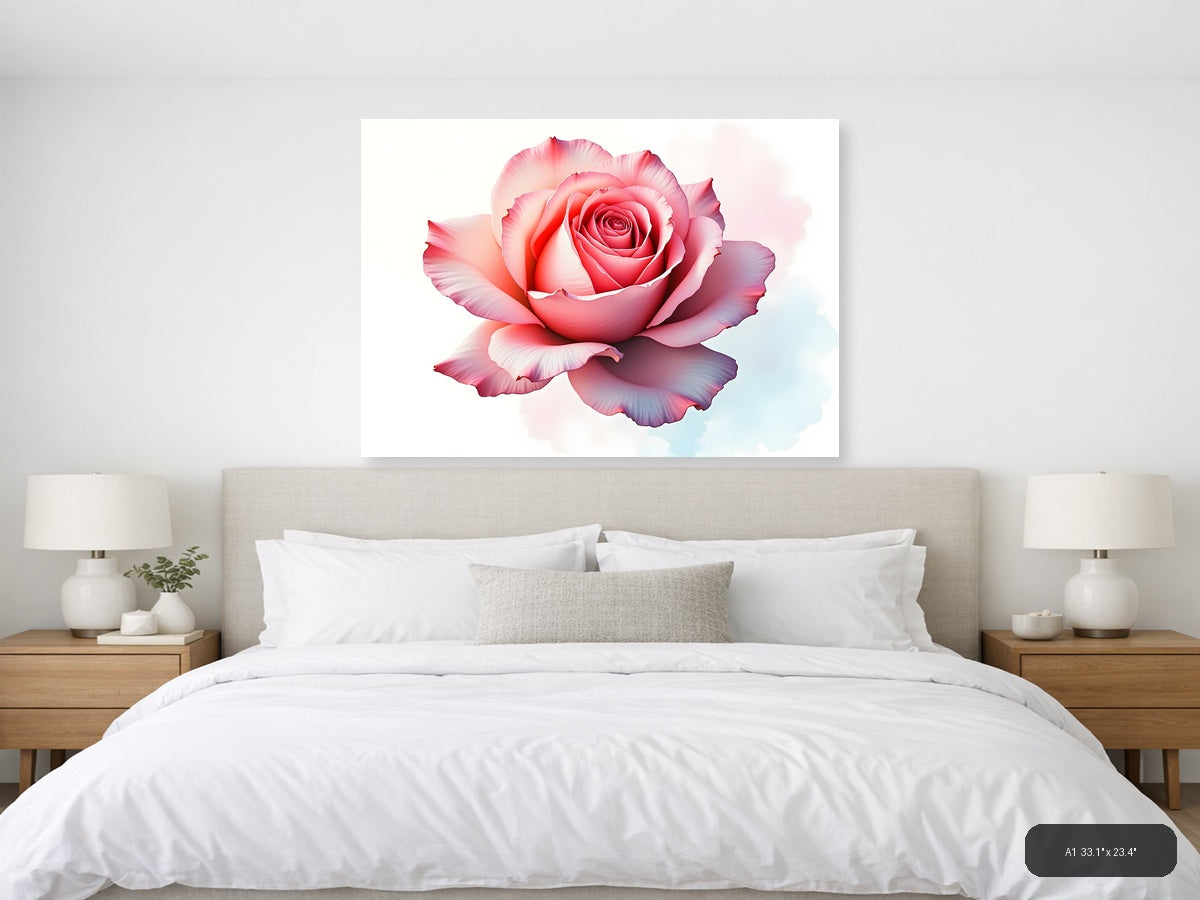 Pink Watercolor Rose Bloom Wall Art — A1 / Bedroom