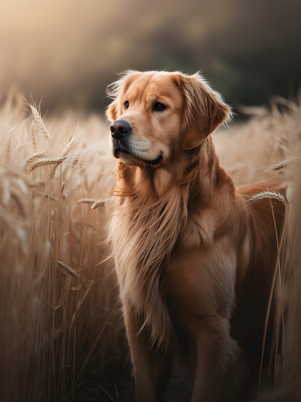 Golden Retriever in Wheat Field Photography Wall Art