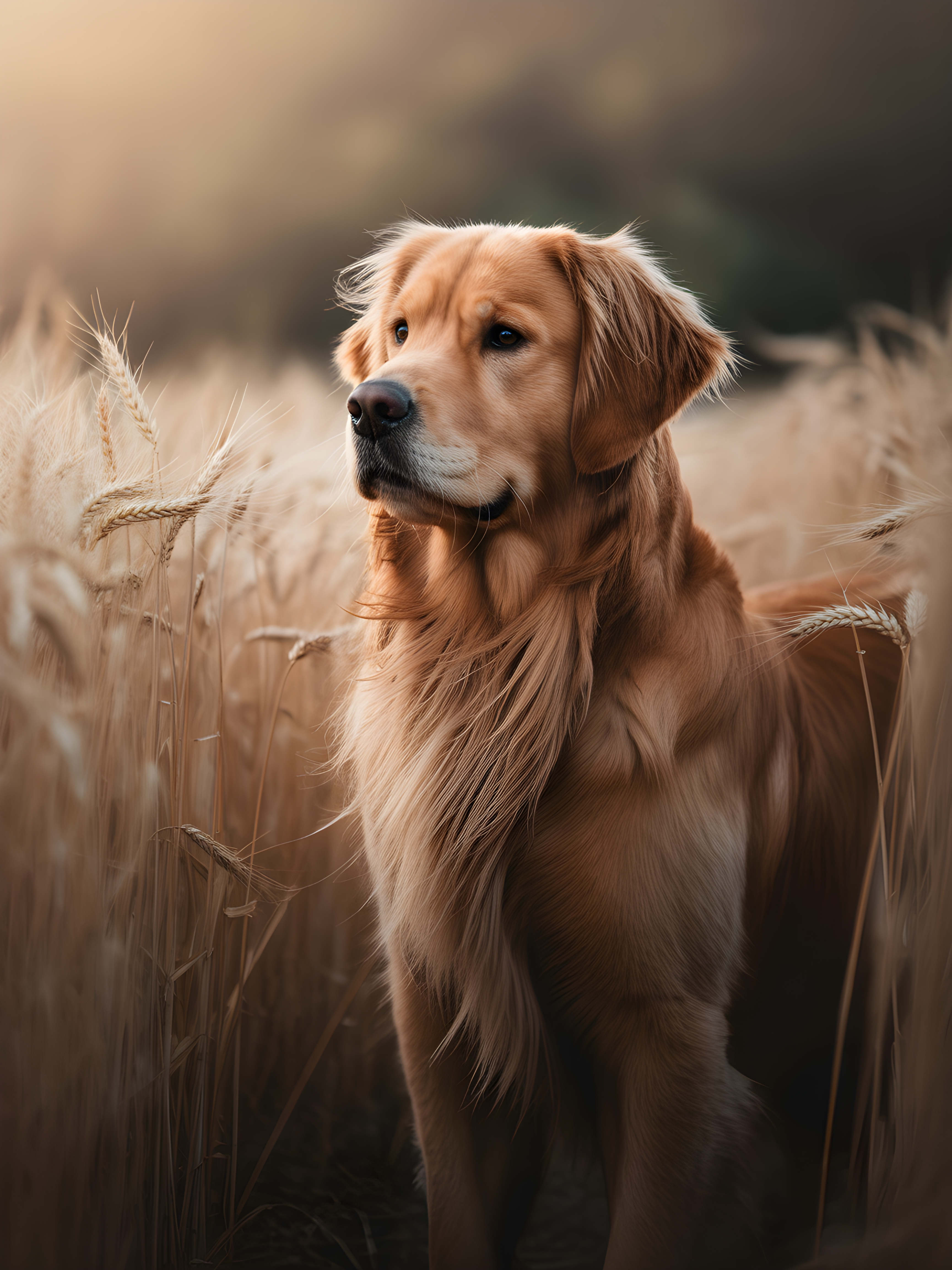 Golden Retriever in Wheat Field Photography Wall Art