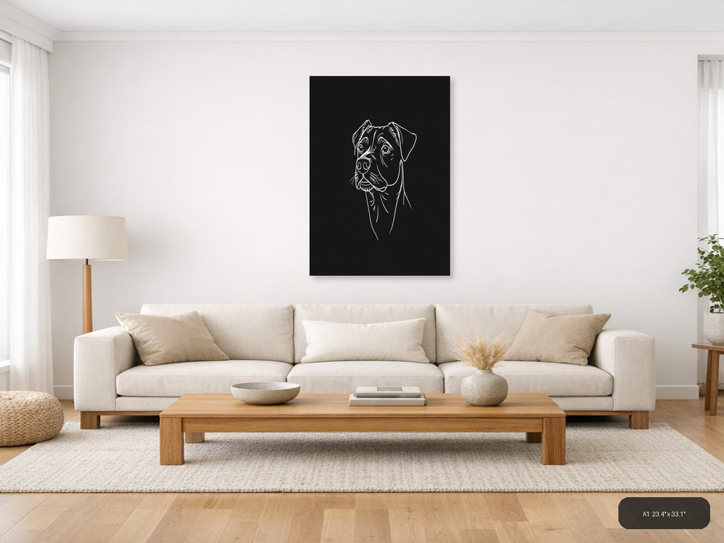 Boxer Dog Portrait Line Art Wall Art — A1 / Living Room