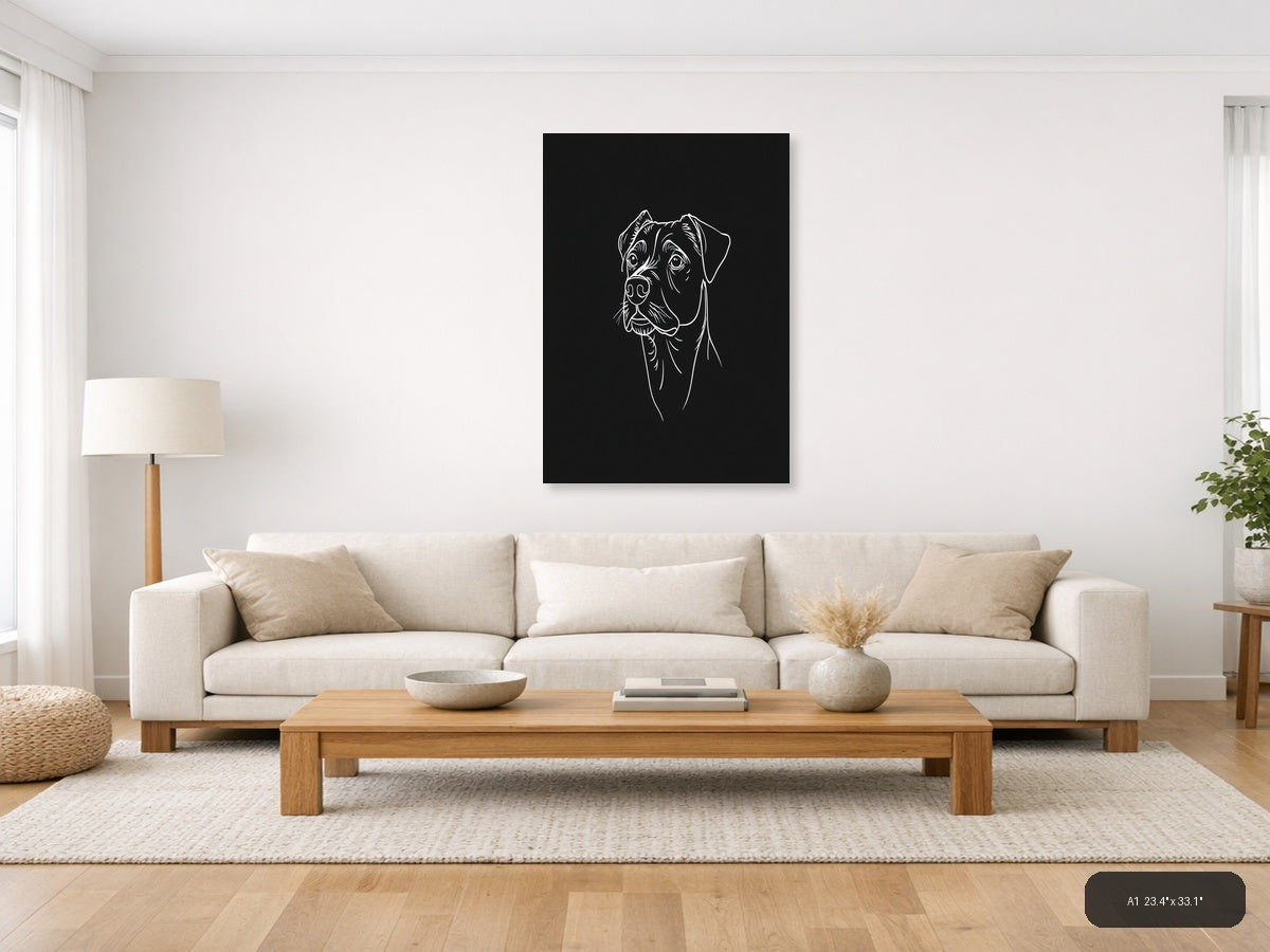 Boxer Dog Portrait Line Art Wall Art — A1 / Living Room
